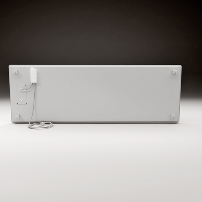 ZenSwiss Deluxe Infrarotpanel 800W in Matt Weiss, elegantes Design, Wandmontage, aus Sicherheitsglas.