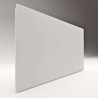 ZenSwiss Niedrigenergie-Infrarotheizung 550W in elegantem mattweiss mit Wand- und Mobilmontageoptionen.