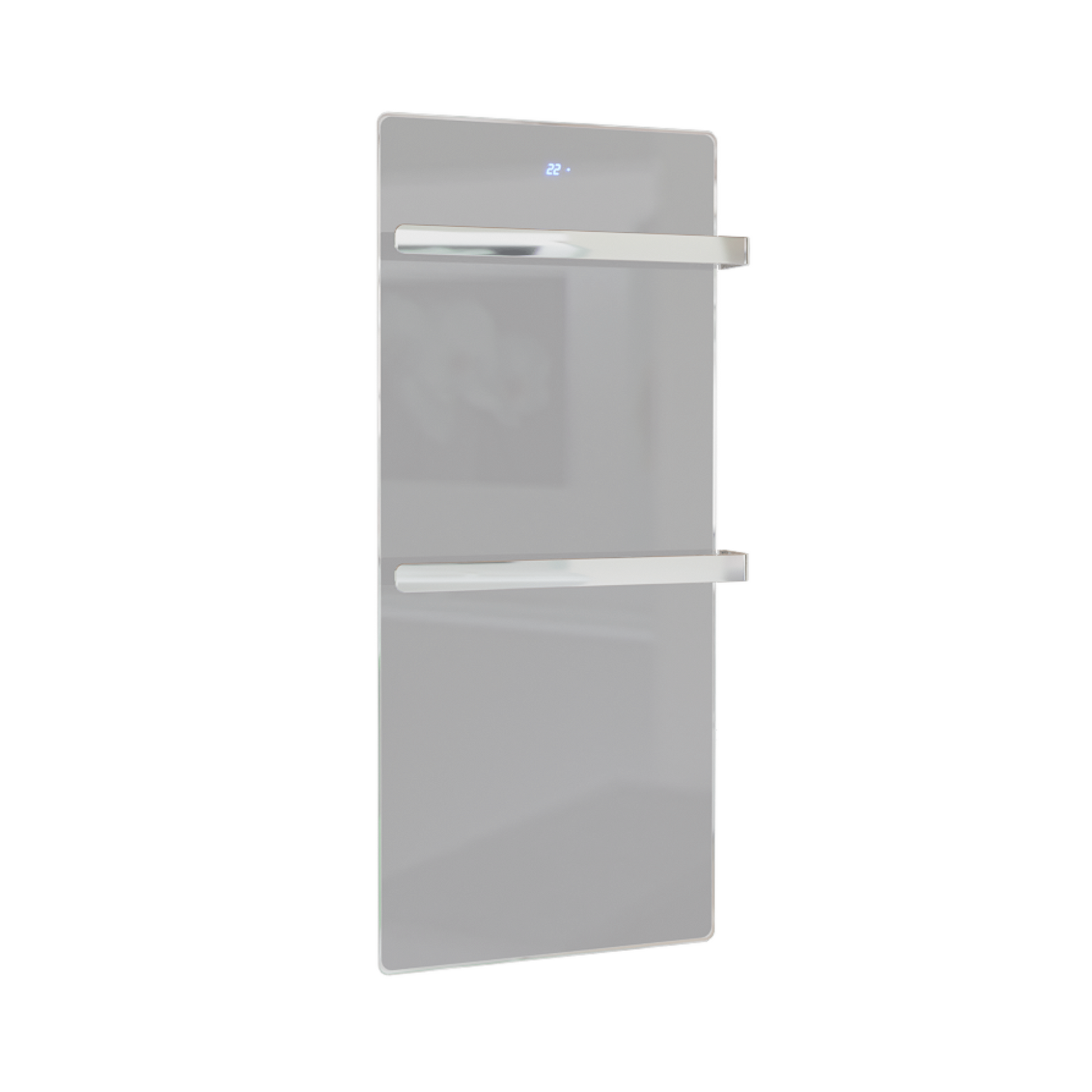 ZenSwiss Handtuchtrockner in Glanz Weiss, 52 x 120 cm, mit integrierter Touch-Steuerung und zwei Handtuchhaltern.