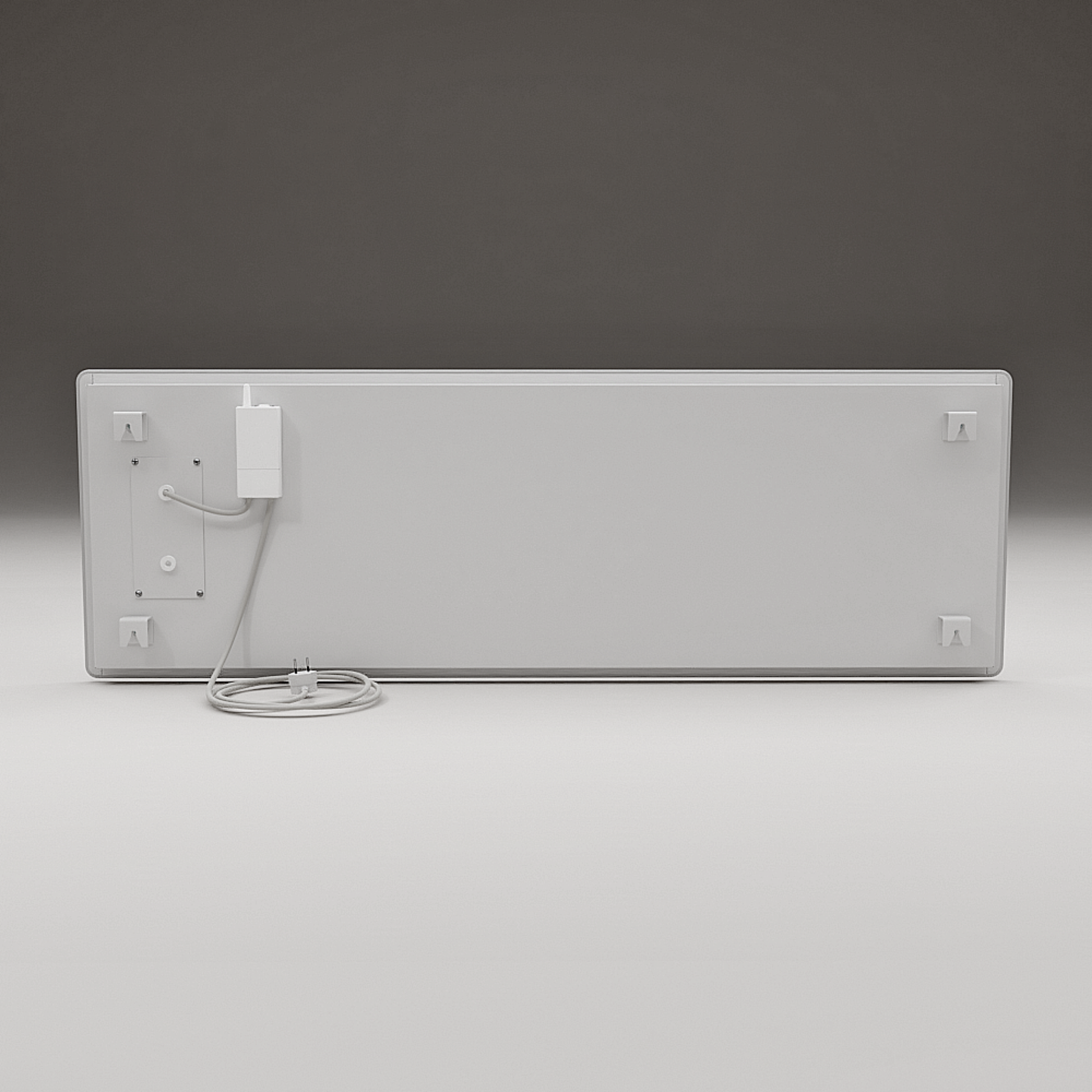 ZenSwiss Deluxe Infrarotpanel 390W in mattem Weiss, platzsparend und elegant an der Wand montiert.