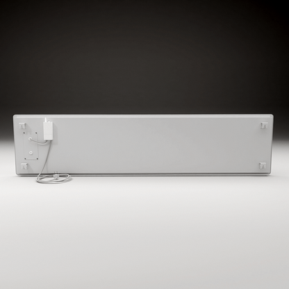 Elegantes ZenSwiss Infrarot-Heizpanel 570W in Matt Weiss, geeignet für Deckenmontage, Swiss Made.