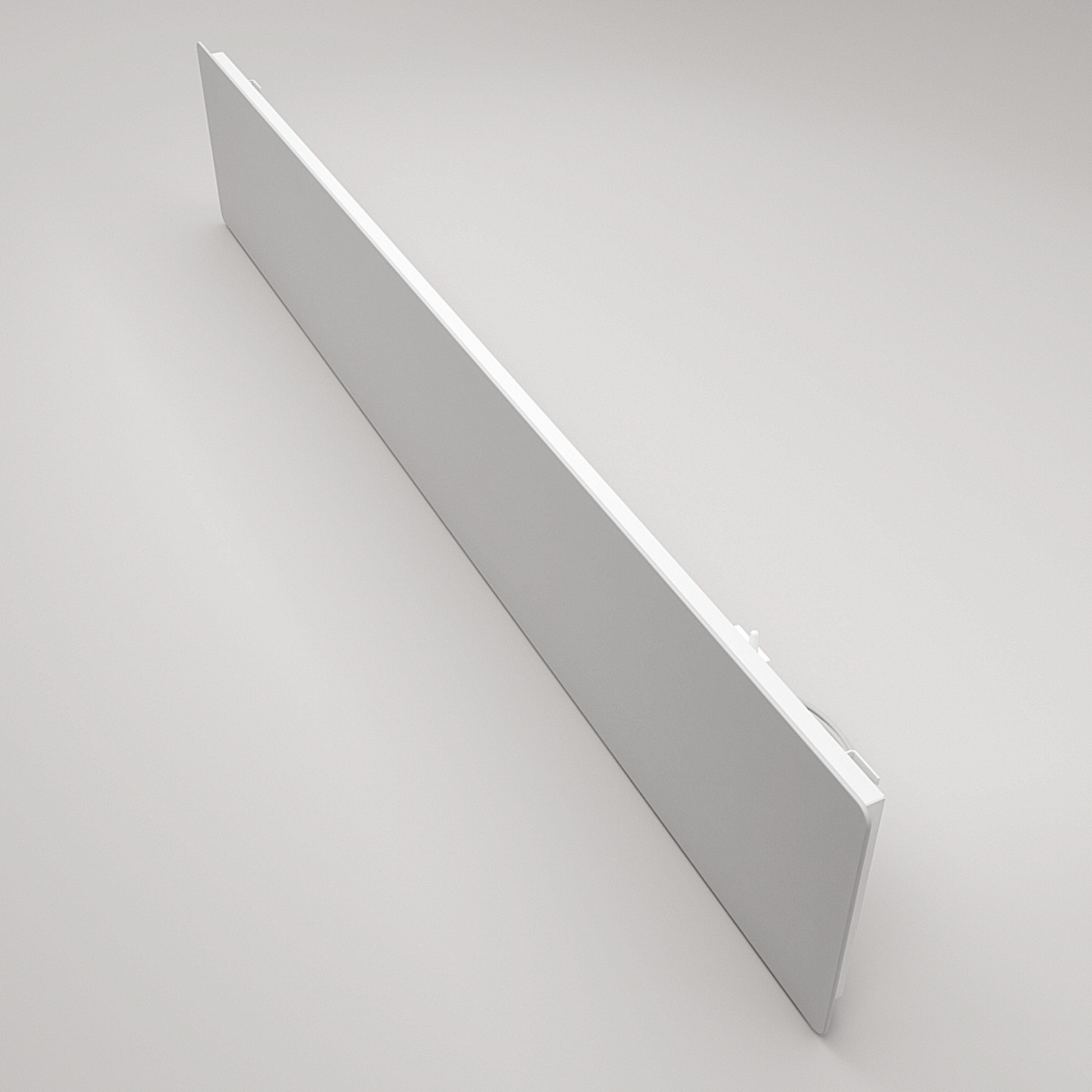 Elegantes 400W Infrarot-Heizpanel von ZenSwiss, matt weiss, montiert an der Decke.