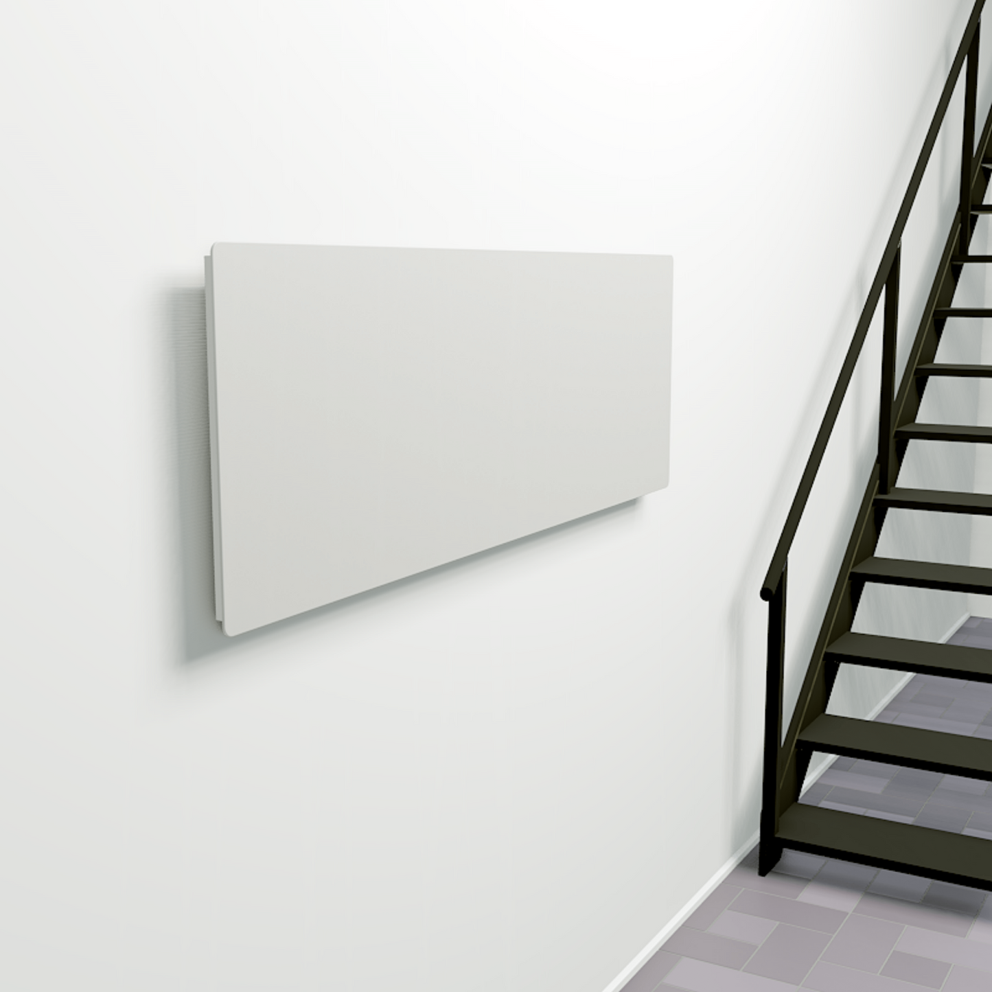 ZenSwiss Deluxe Infrarotpanel 800W in Matt Weiss, elegant und platzsparend, montiert an der Wand.