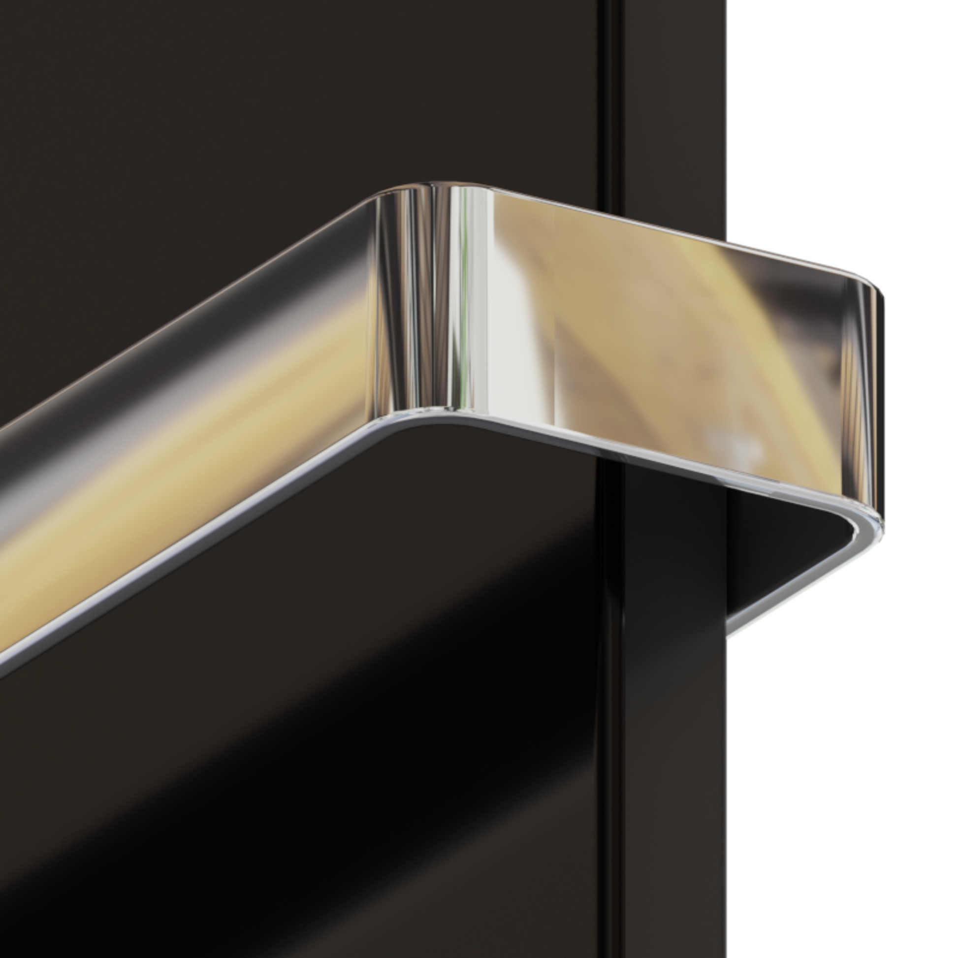 ZenSwiss furo 42 x 160 cm Handtuchtrockner in Glanz Schwarz mit polierten Handtuchhaltern und versteckter Touch-Steuerung.