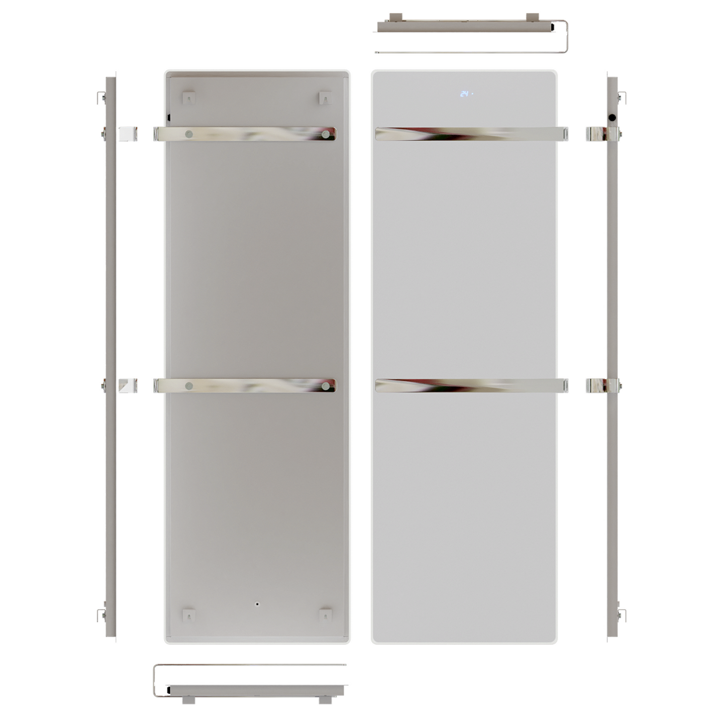 ZenSwiss Handtuchtrockner in Glanz Weiss, 52 x 160 cm, mit zwei Handtuchhaltern und integrierter Touch-Steuerung.