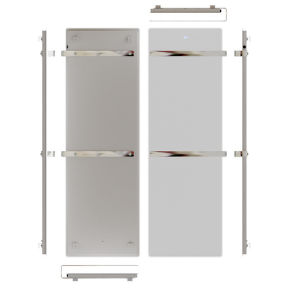 ZenSwiss Handtuchtrockner in Glanz Weiss, 52 x 160 cm, mit zwei Handtuchhaltern und integrierter Touch-Steuerung.