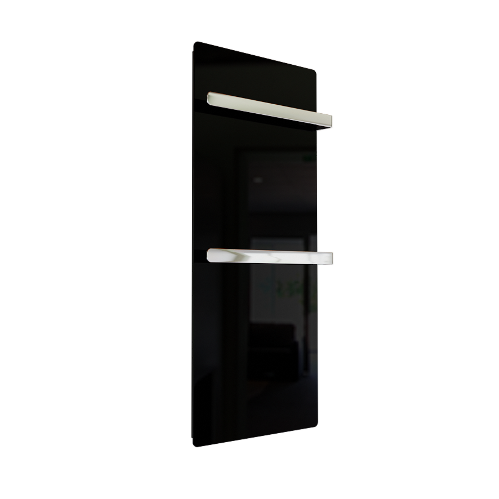 ZenSwiss furo Handtuchtrockner in Glanz Schwarz, 52 x 120 cm, flaches Design mit Touch-Steuerung.