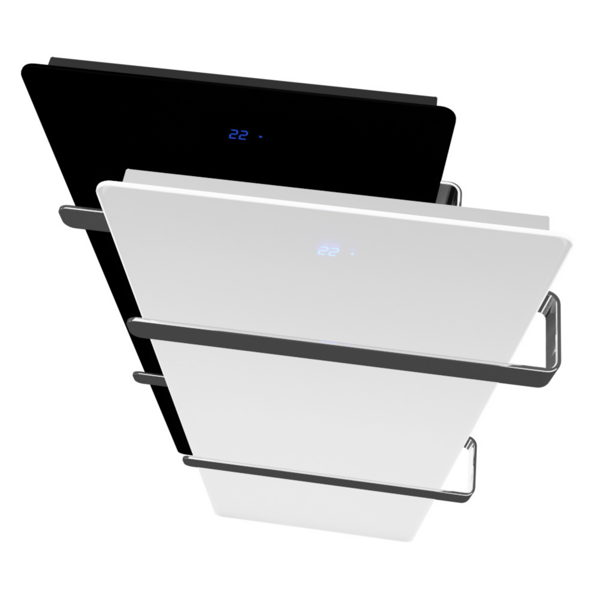 ZenSwiss furo Handtuchtrockner in Glanz Weiss, 42 x 160 cm, mit zwei Handtuchhaltern und integrierter Touch-Steuerung.