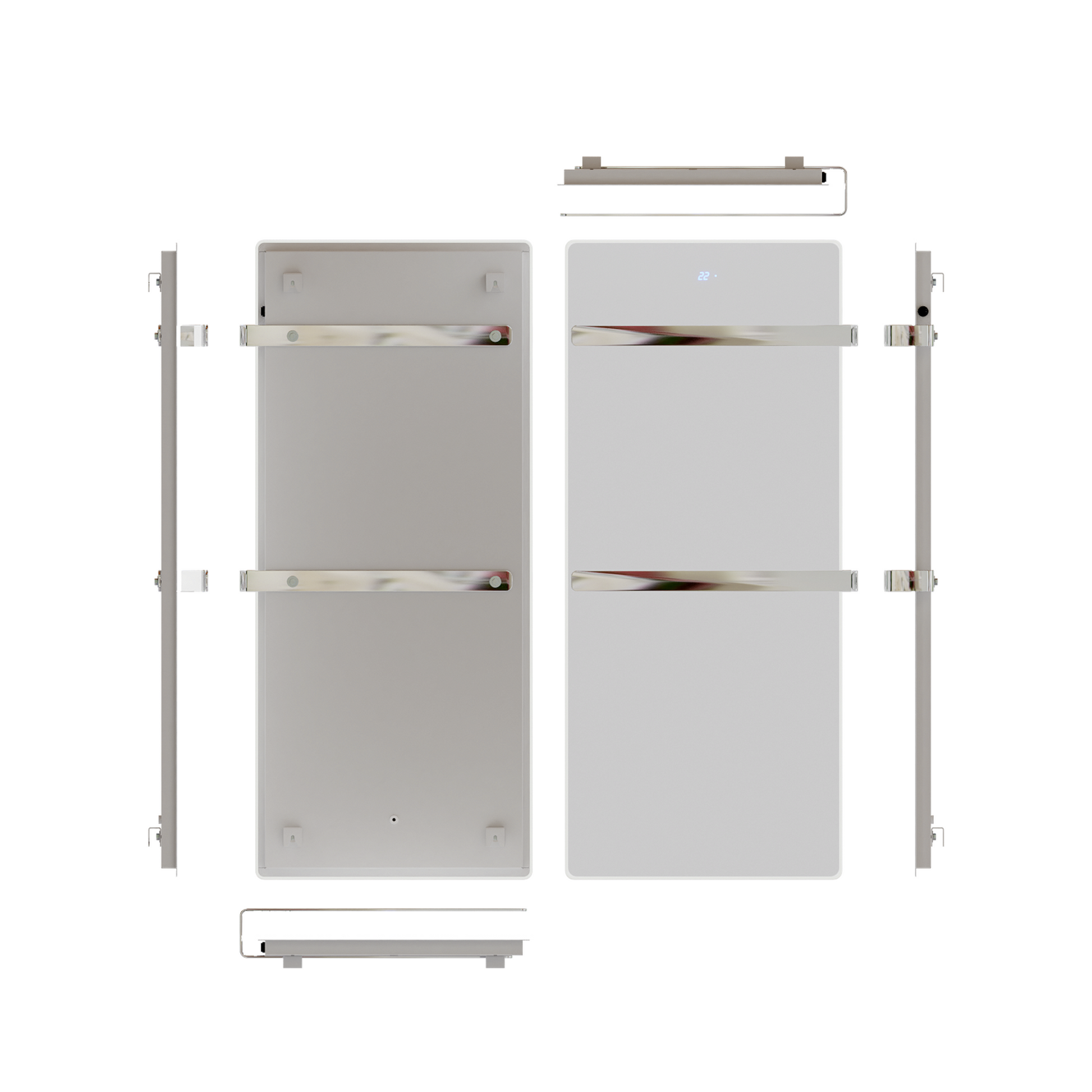 ZenSwiss furo Handtuchtrockner in Glanz Weiss, 52 x 120 cm, mit integriertem Timer und Touch-Steuerung.