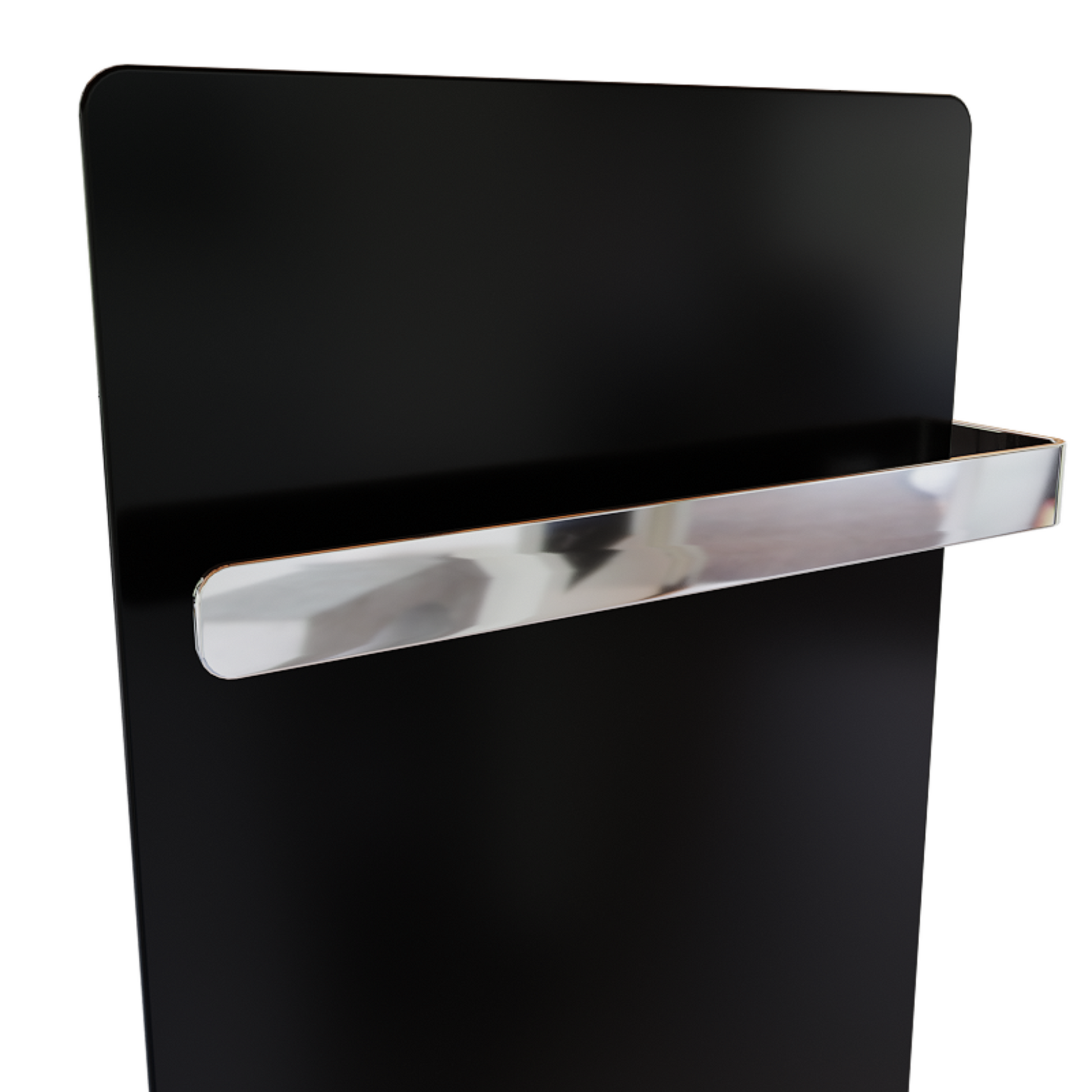 ZenSwiss furo Handtuchtrockner in matt schwarz mit zwei Handtuchhaltern und integrierter Touch-Steuerung.