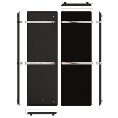 ZenSwiss furo Handtuchtrockner in Matt Schwarz, 52 x 160 cm, mit polierten Handtuchhaltern und Touch-Steuerung.