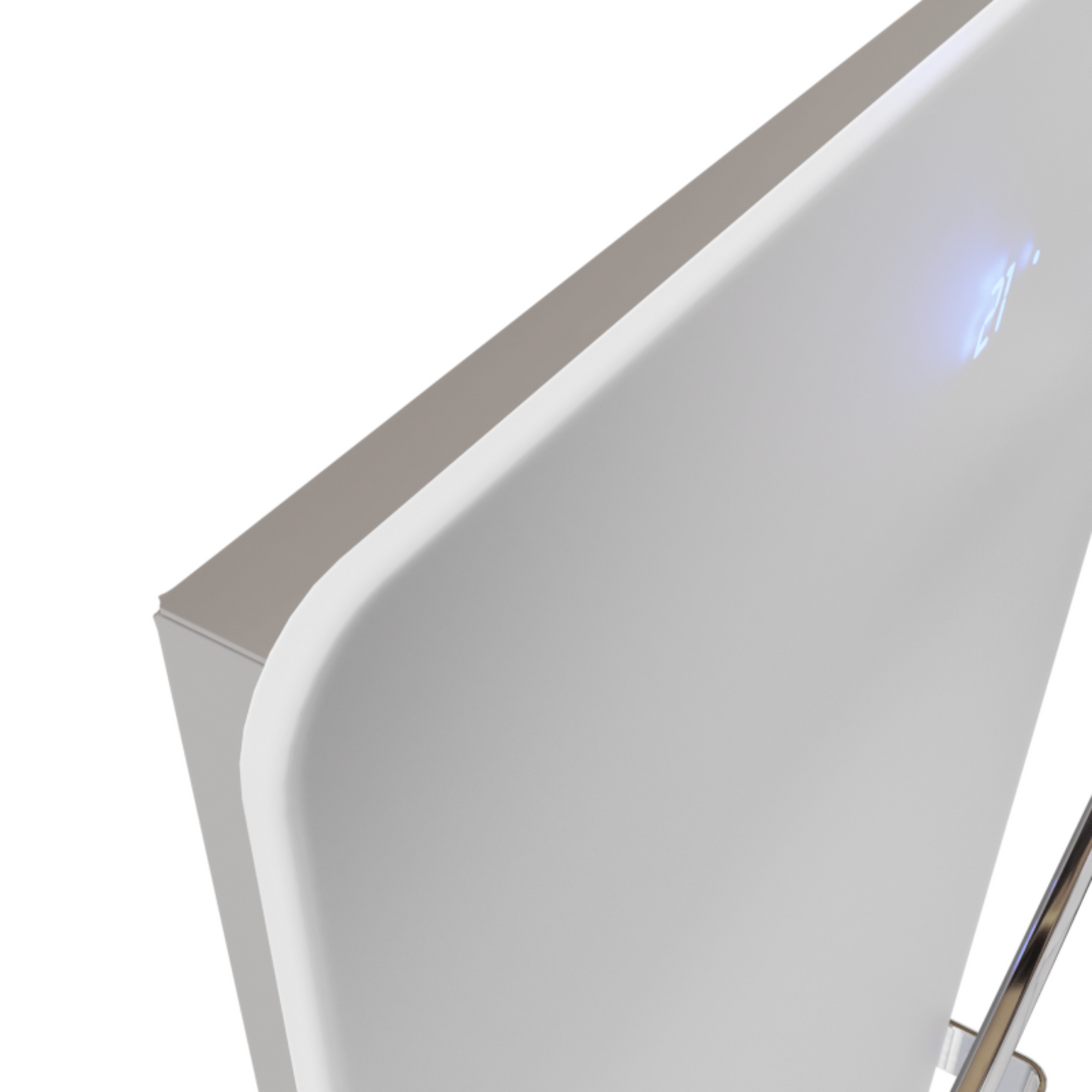 Handtuchtrockner ZenSwiss furo 42 x 120 cm in Matt Weiss mit polierten Handtuchhaltern und Touch-Steuerung.