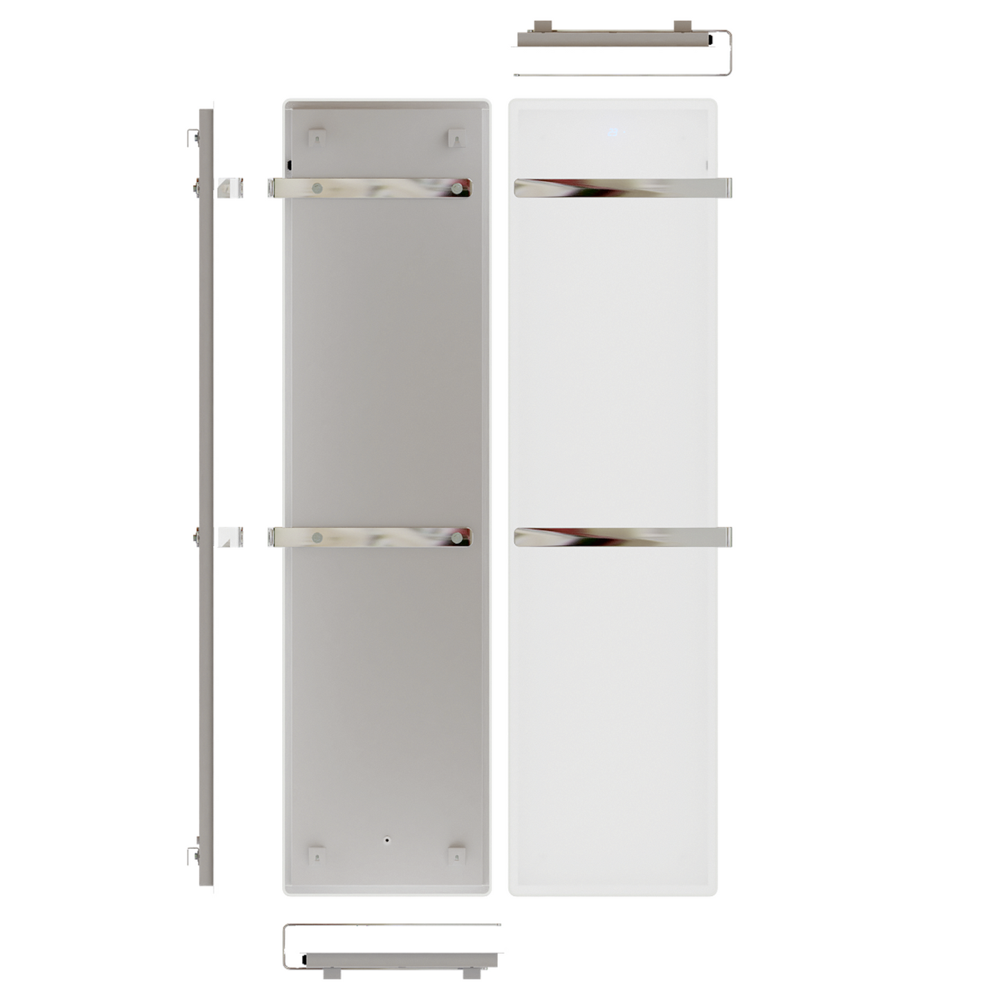 ZenSwiss furo Handtuchtrockner in Matt Weiss, 42 x 160 cm, mit Touch-Steuerung und polierten Handtuchhaltern.