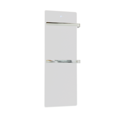 ZenSwiss furo Handtuchtrockner in matt weiss, 52 x 160 cm, mit Touch-Steuerung und edlem Glasdesign.