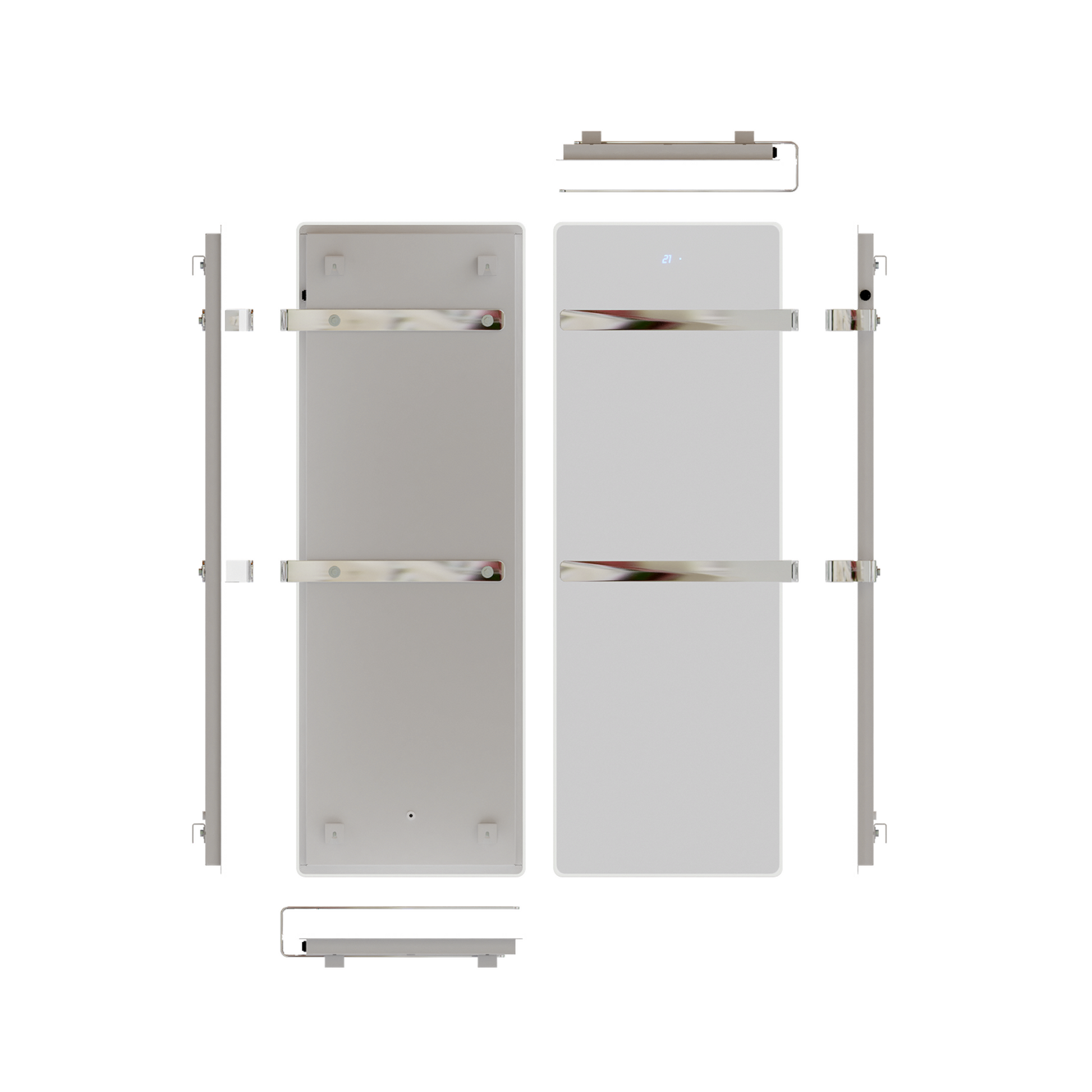 Mattweisser ZenSwiss Handtuchtrockner 42x120 cm mit Touch-Steuerung und polierten Handtuchhaltern.