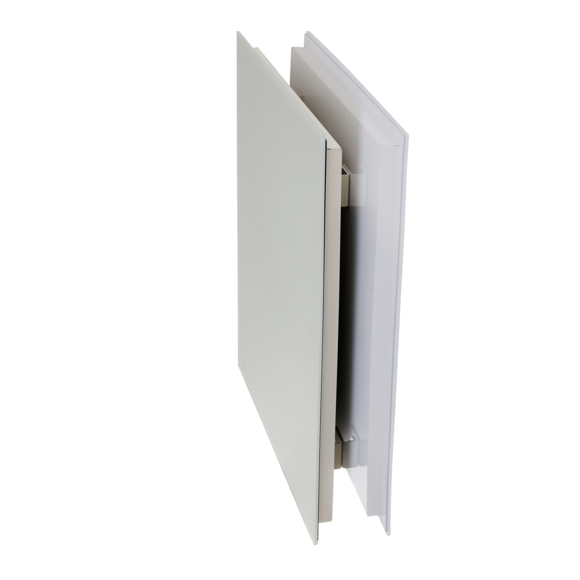Niedrigenergie-Infrarotheizung 260W von ZenSwiss, elegantes Design in mattem Weiss, Montage an Decke oder Wand, 54x54 cm.