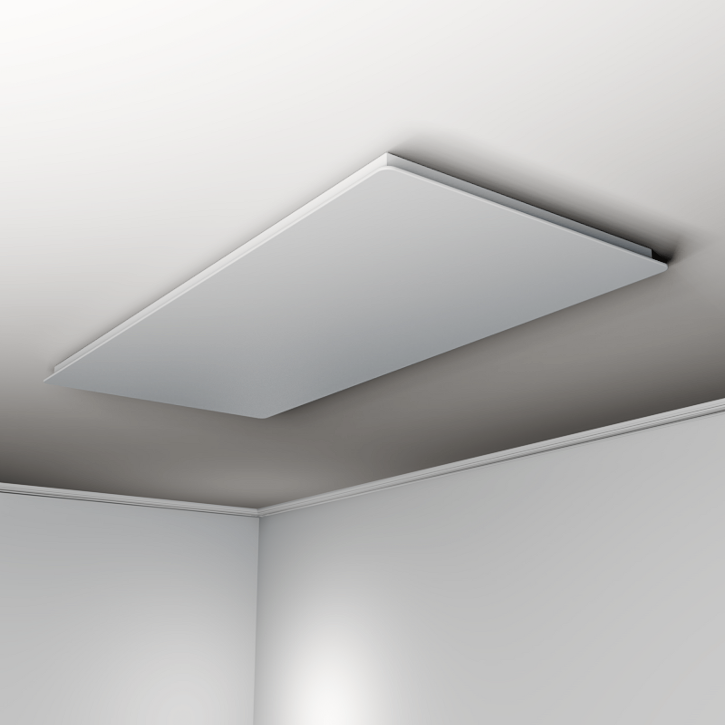 Elegante ZenSwiss Niedrigenergie-Infrarotheizung 550W in Matt Weiss, Wand- oder Deckenmontage, 54x118 cm Glasoberfläche.