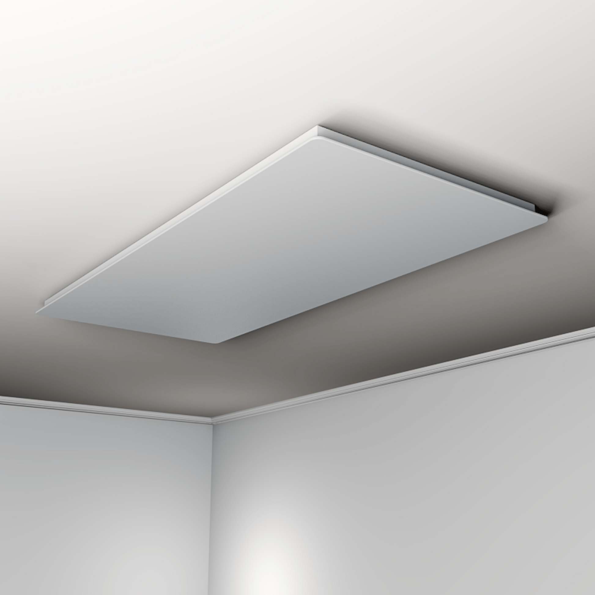 Elegante ZenSwiss Niedrigenergie-Infrarotheizung 550W in Matt Weiss, Wand- oder Deckenmontage, 54x118 cm Glasoberfläche.