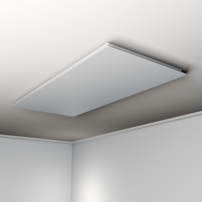 Elegante ZenSwiss Niedrigenergie-Infrarotheizung 550W in Matt Weiss, Wand- oder Deckenmontage, 54x118 cm Glasoberfläche.