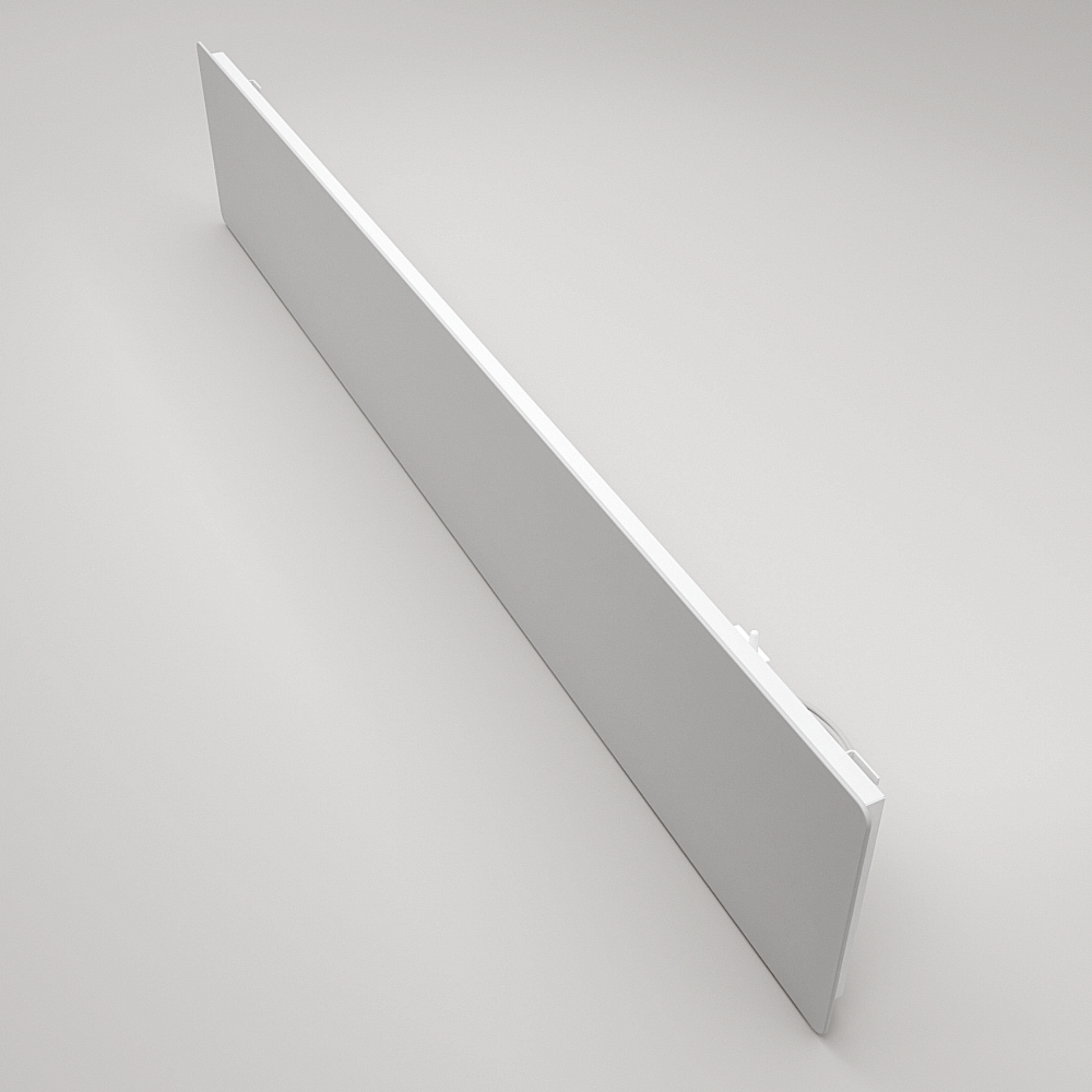 Niedrigenergie-Infrarotheizung 400W von ZenSwiss in elegantem, mattem Weiss, an der Wand montiert.